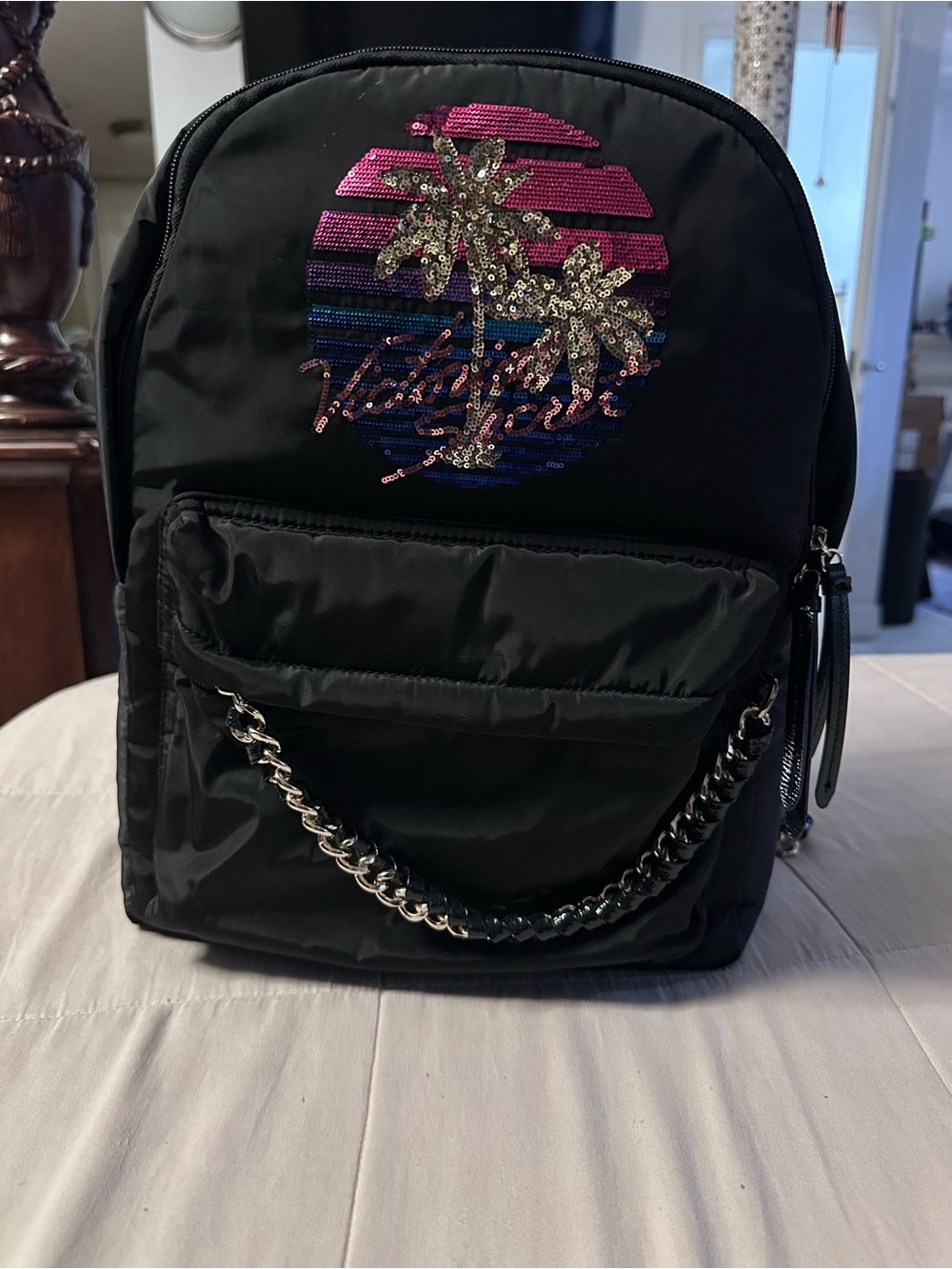 Victoria's Secret Black Sequin Palm Sunset Backpack